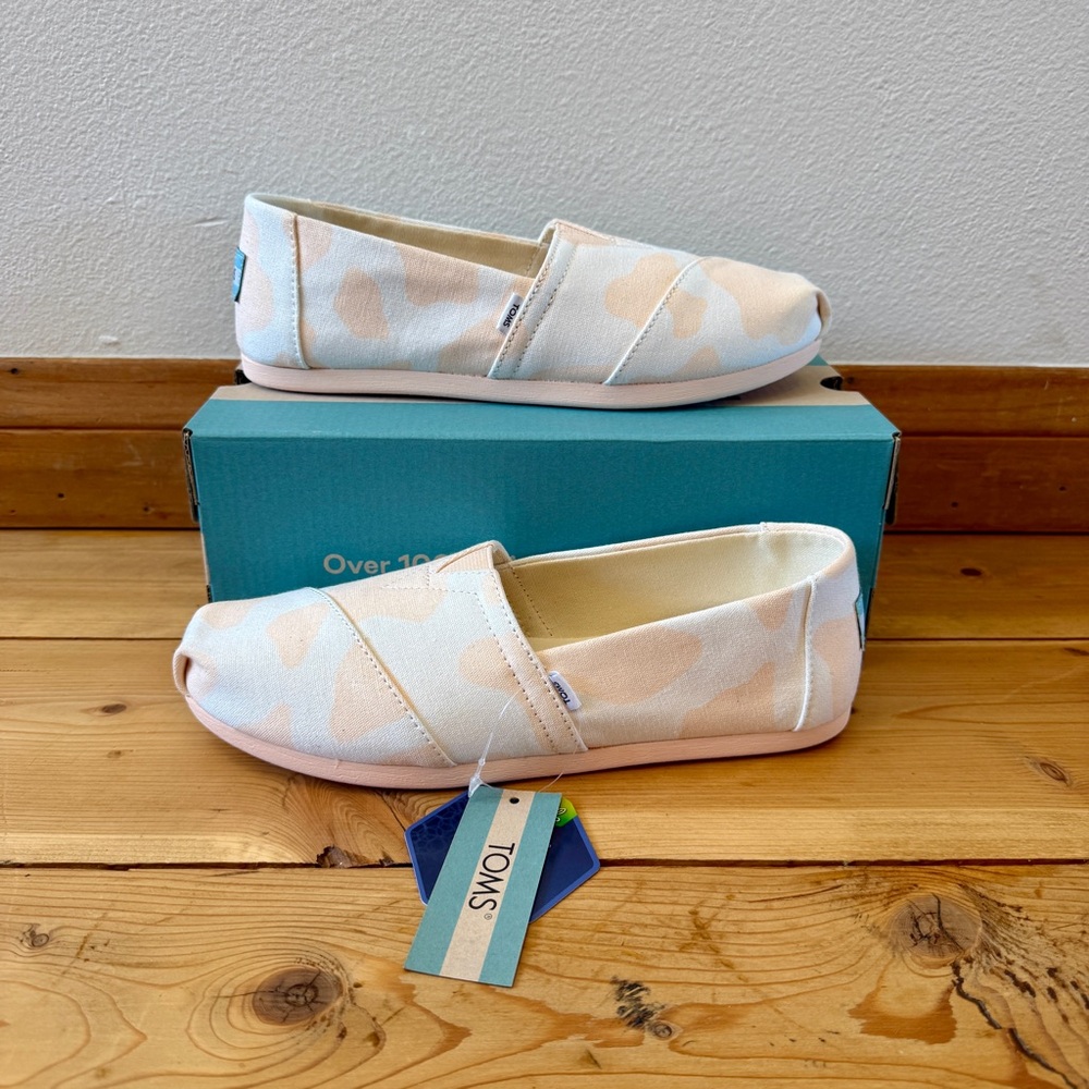 TOMS Alpargata Light Peach Cow Print Canvas Slip-On Shoes